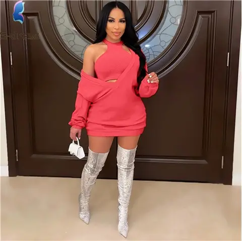 Queen Print Logo V-Neck 2Piece Sweater Dress & Vest Suit