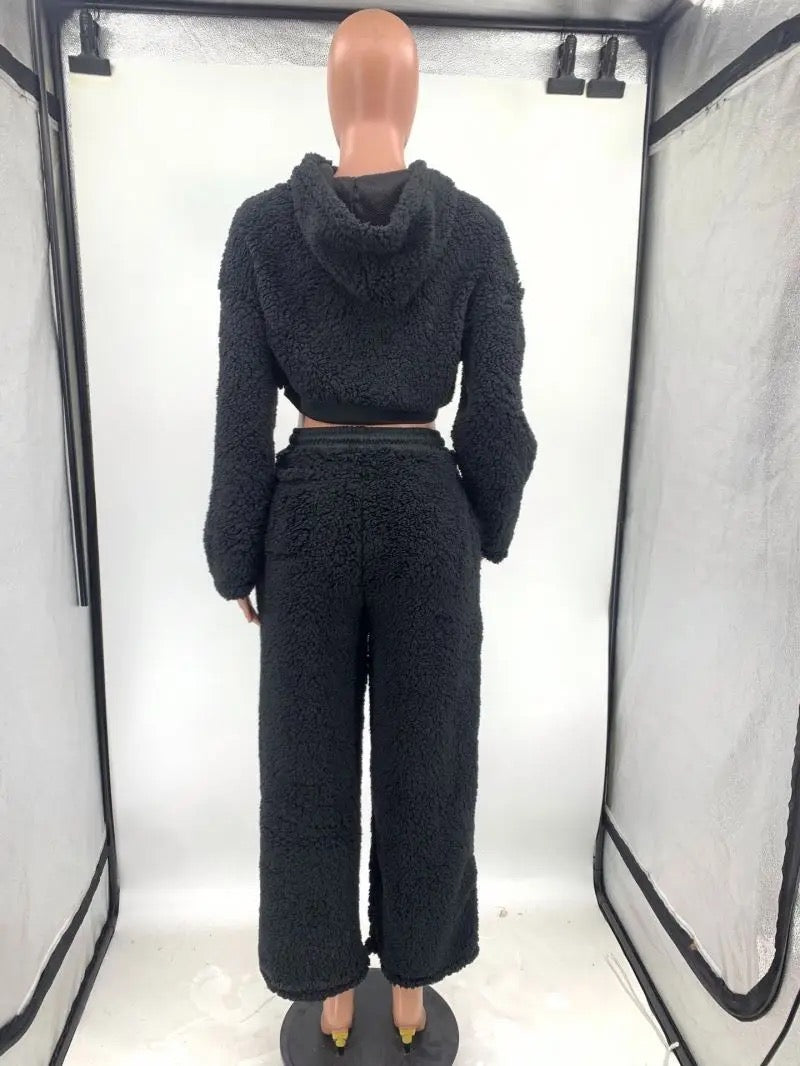 Thick Cozy Lamb Wool Sweat Set