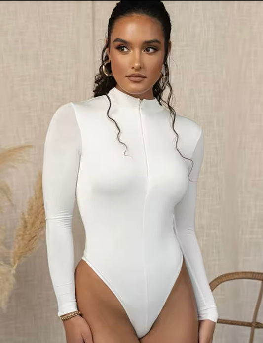 Solid Zipper Bodycon Bodysuit