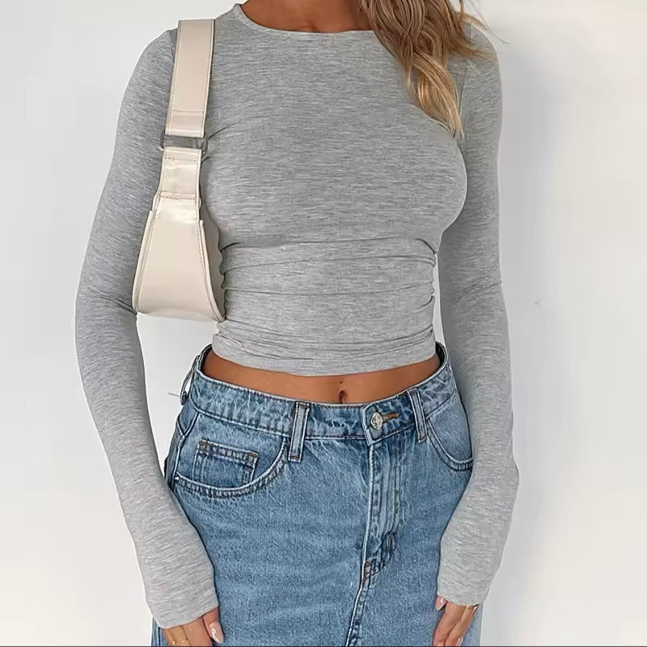 Solid Round Neck Long Sleeve T-Shirt