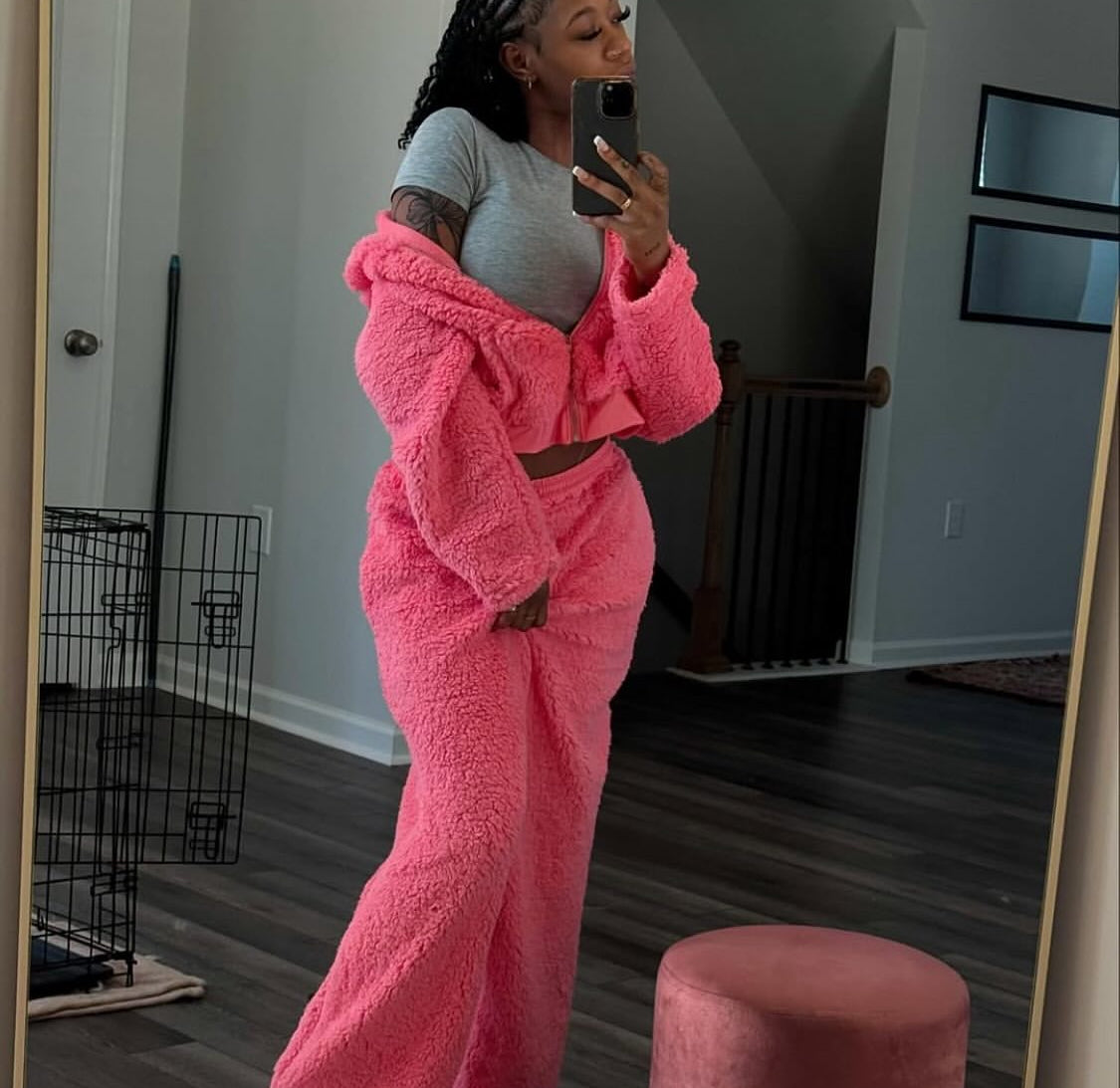 Thick Cozy Lamb Wool Sweat Set