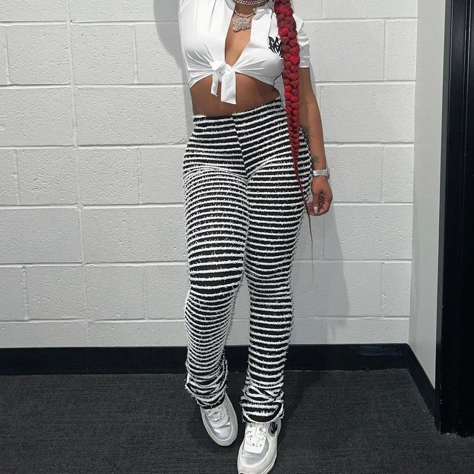 Sentel Stripe High Waist Fluffy Pants