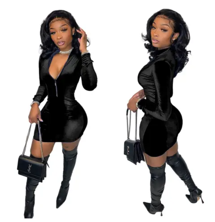 Gallery Dept. & ESSENTIAL "Velvet Zipper Design Bodycon Dress"