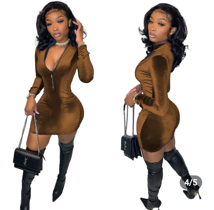 Gallery Dept. & ESSENTIAL "Velvet Zipper Design Bodycon Dress"