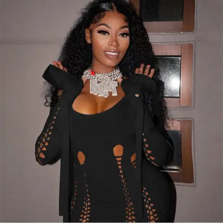Hollowed out 2piece Tassel Club mini Dress