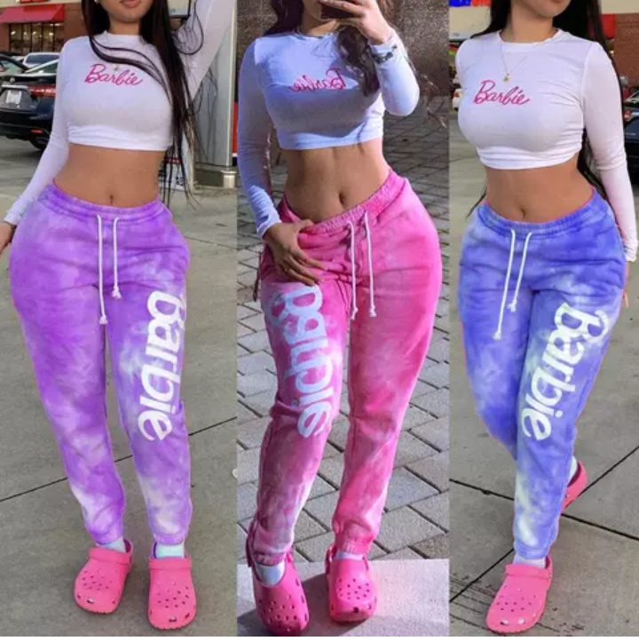 2Piece Tie Dye Barbie Pink Jogger Pants-Crop TOP Set