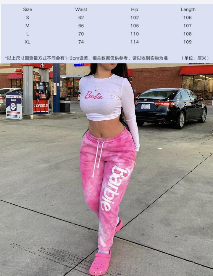 2Piece Tie Dye Barbie Pink Jogger Pants-Crop TOP Set