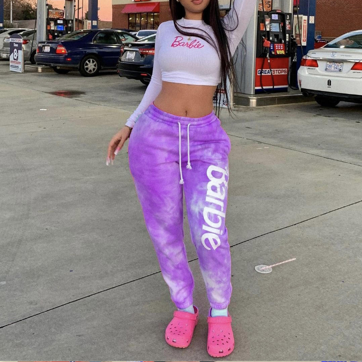 2Piece Tie Dye Barbie Pink Jogger Pants-Crop TOP Set