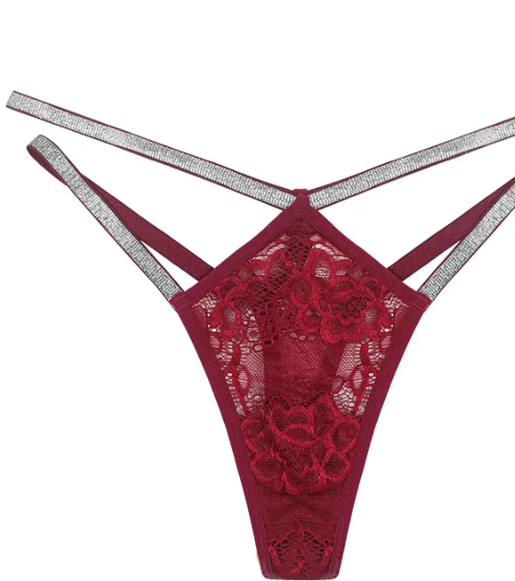 Cross Shinning Waistband Rhinestone Laced Thong