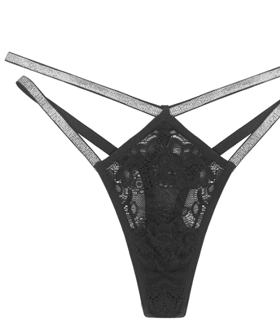 Cross Shinning Waistband Rhinestone Laced Thong