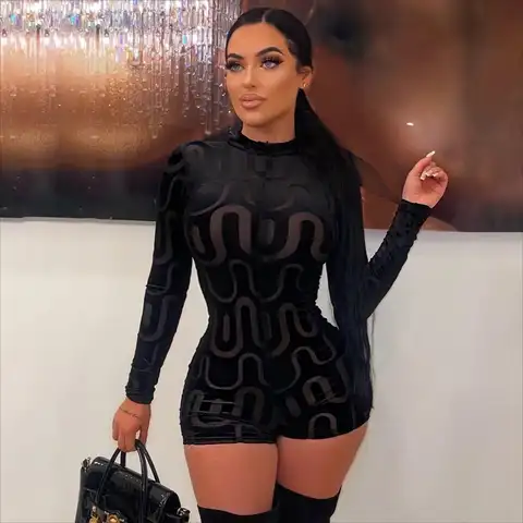 Velvet Corrugated Roundneck Short Jumpsuit