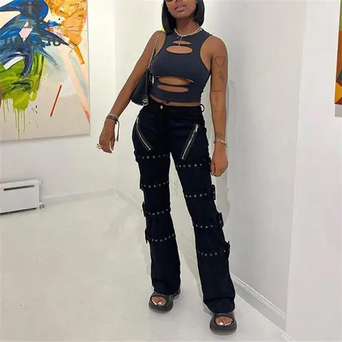 Eyelet Buckle Punk Goth Pants