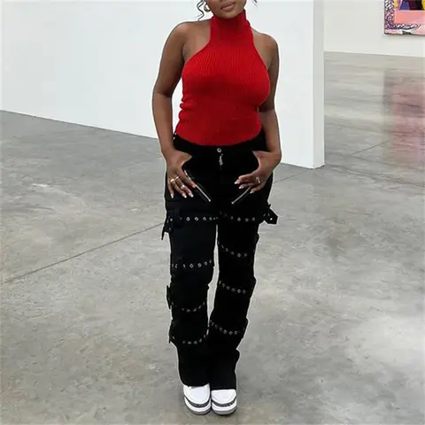 Eyelet Buckle Punk Goth Pants