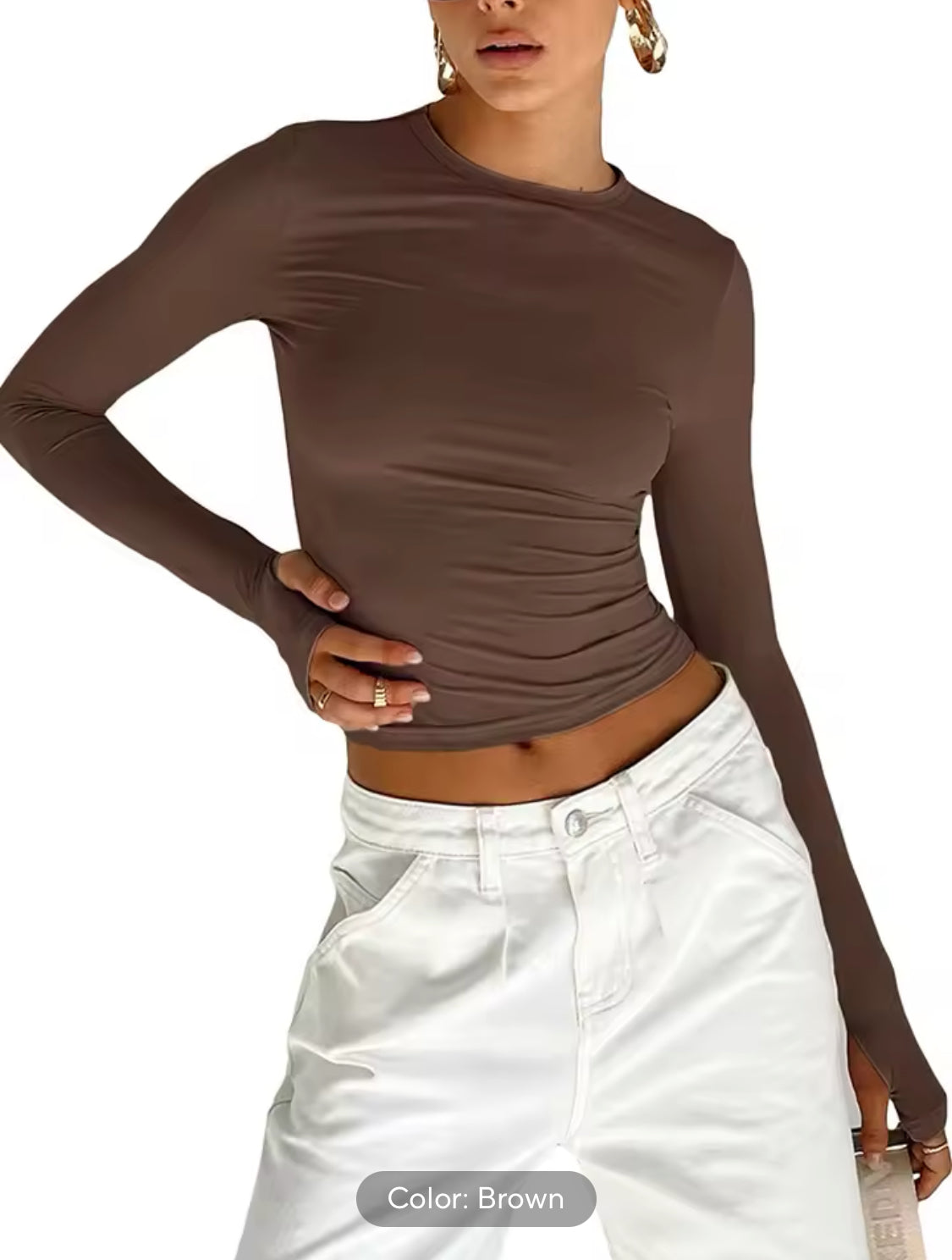 Solid Slim Fit Crop Top with Thumb Hole