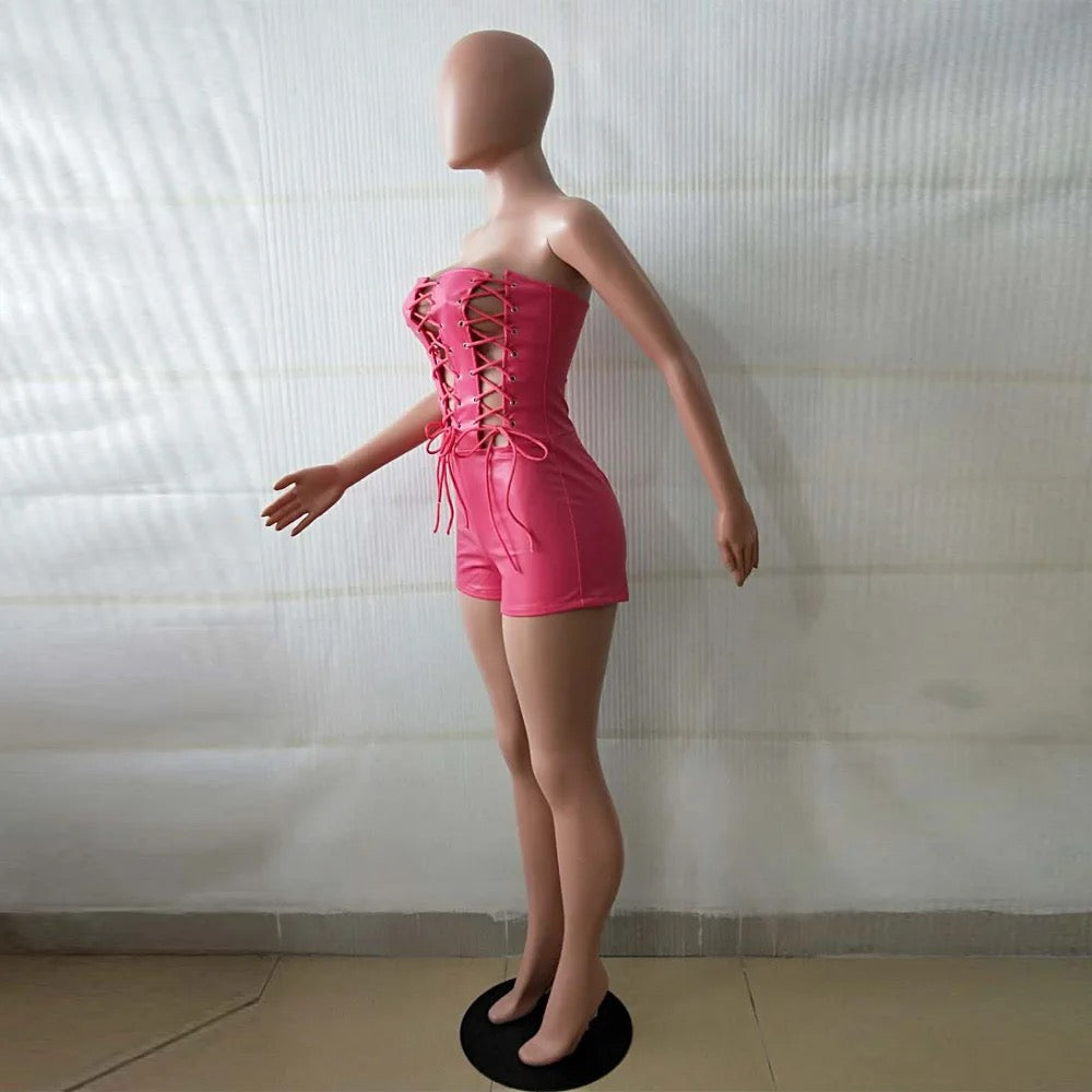 LETNES’ Corset Style Pu Romper