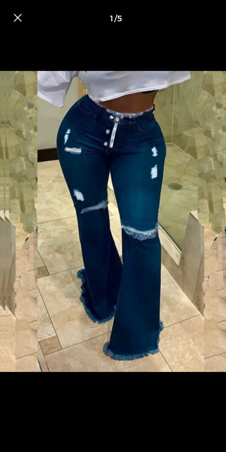 Ripped Raw Edge Flared Jeans