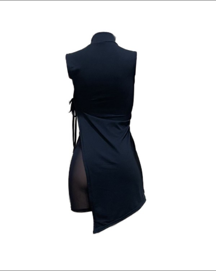 Asymmetrical Tied Detail Top & Sheer Mesh Shorts Set