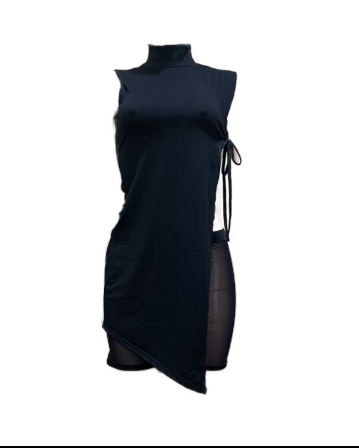 Asymmetrical Tied Detail Top & Sheer Mesh Shorts Set