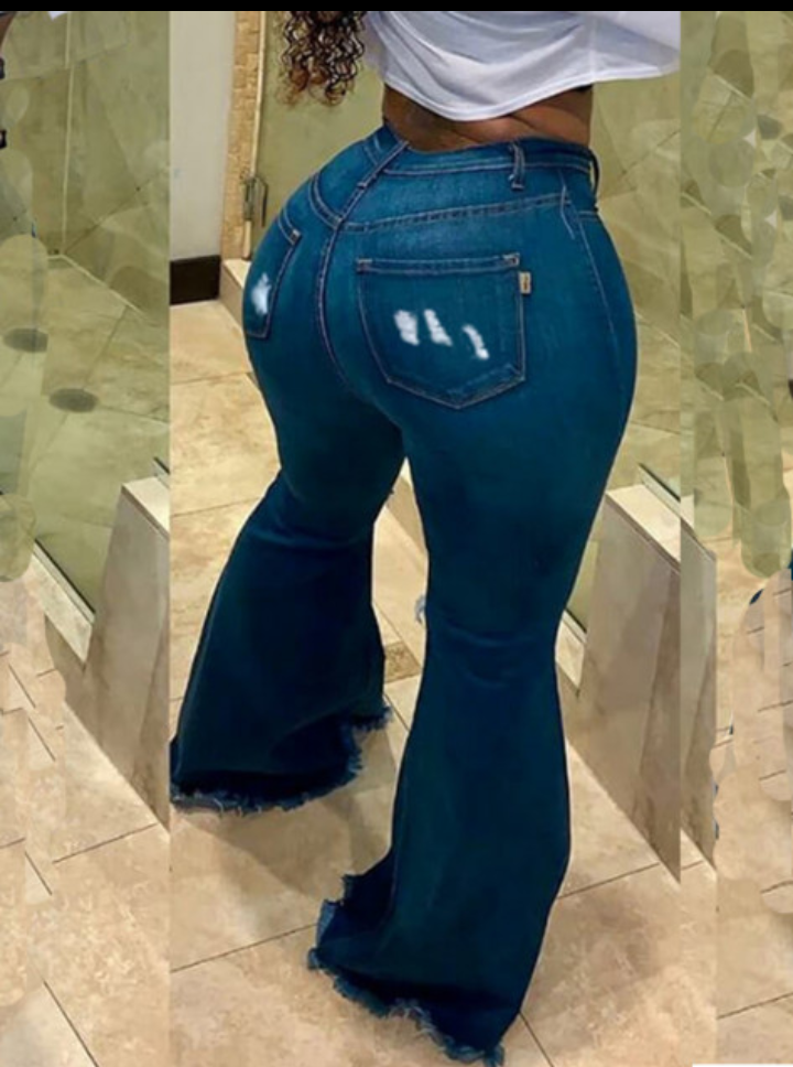 Ripped Raw Edge Flared Jeans