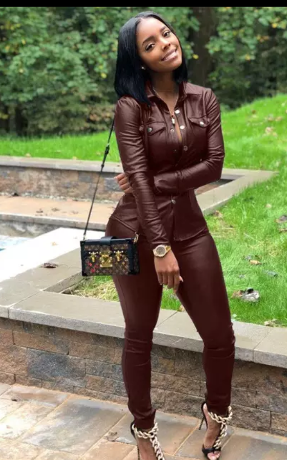 Leather Pant Set Long Sleeve Zippers Pu Coat
