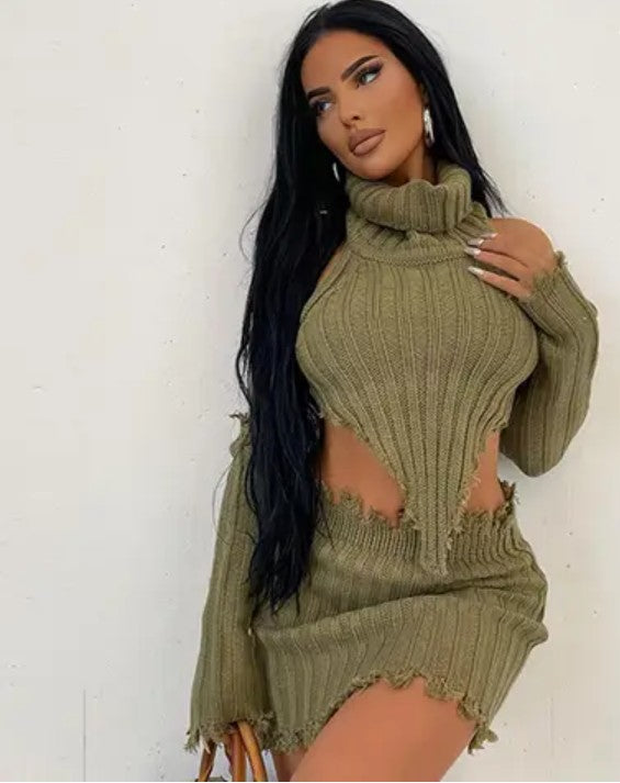 Money Tree Turtle Neck Skirt Set