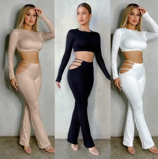 JSentel Solid Top & Hollow Out Pant Set
