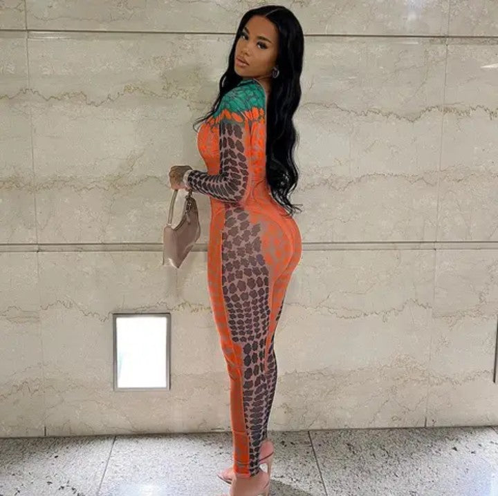 Serpentine Spotted Print Butt Lift Jumpsuit