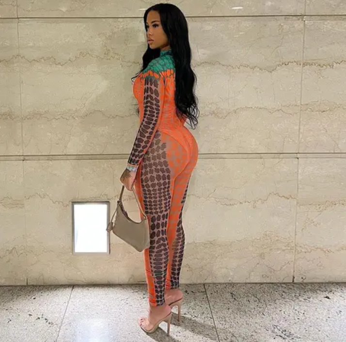 Serpentine Spotted Print Butt Lift Jumpsuit