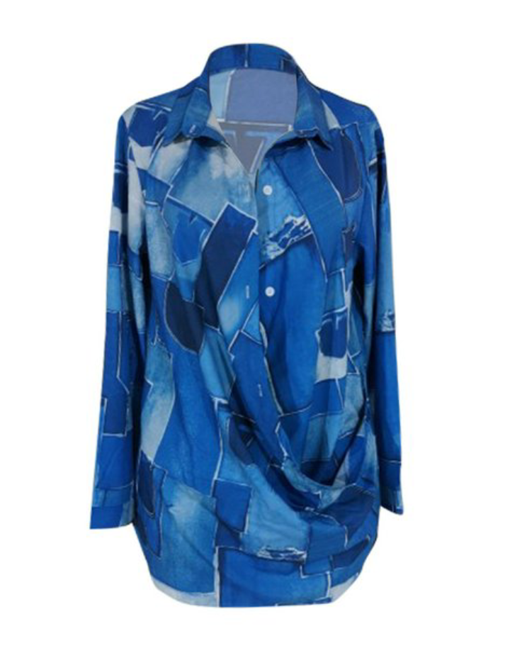 Sentel Turndown Collar Button Design Patchwork Dress