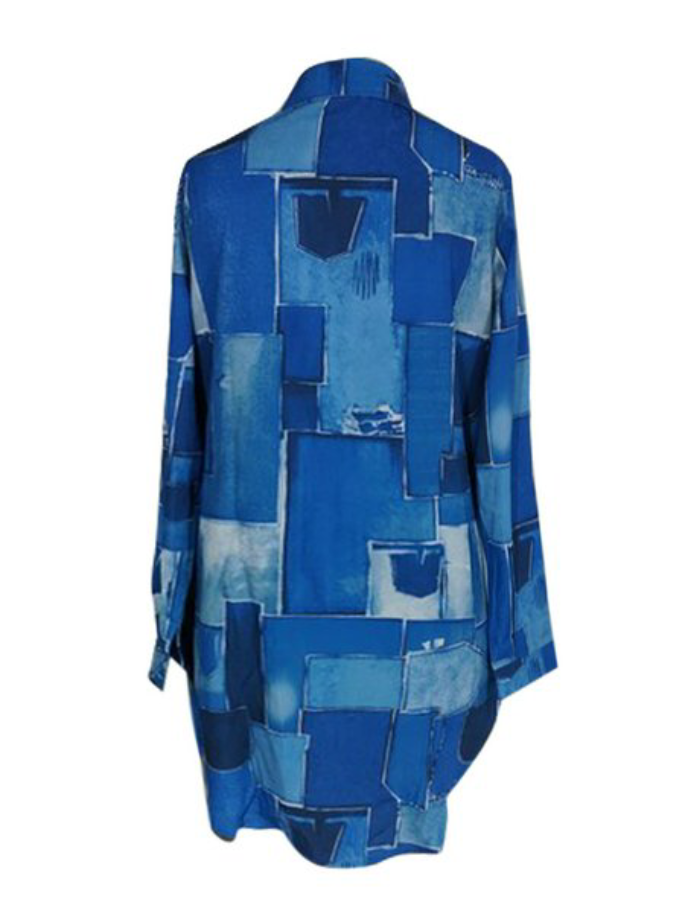 Sentel Turndown Collar Button Design Patchwork Dress