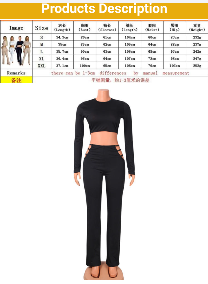 JSentel Solid Top & Hollow Out Pant Set