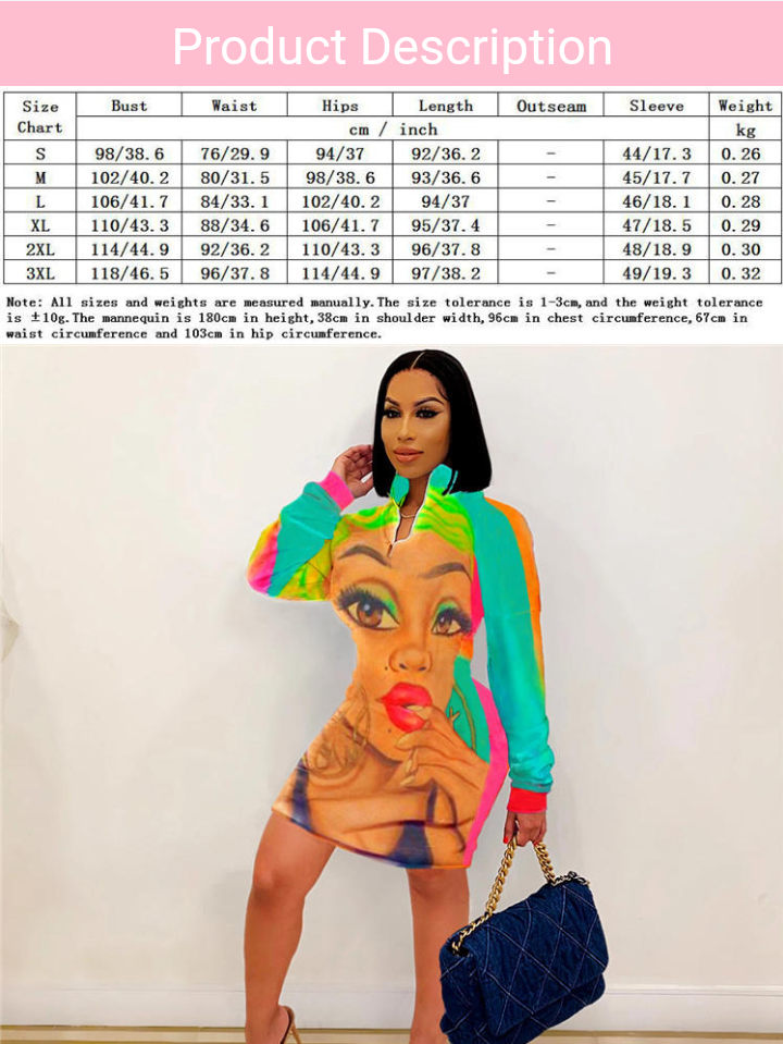 Sentel Spring Zipper Up Plus Size Graffiti Bodycon Dress