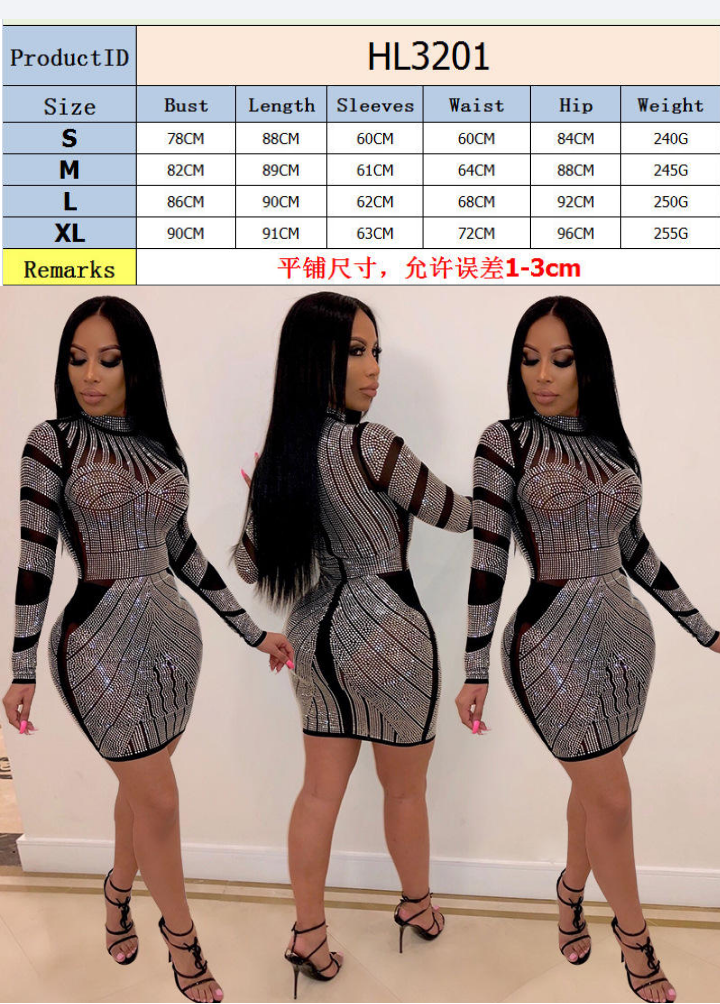 Long Sleeve Diamond Sentel Party Dress