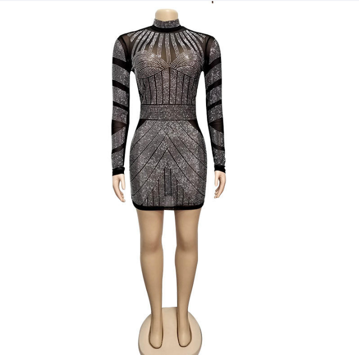 Long Sleeve Diamond Sentel Party Dress