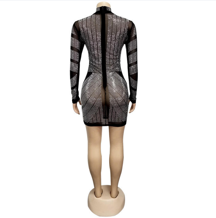 Long Sleeve Diamond Sentel Party Dress