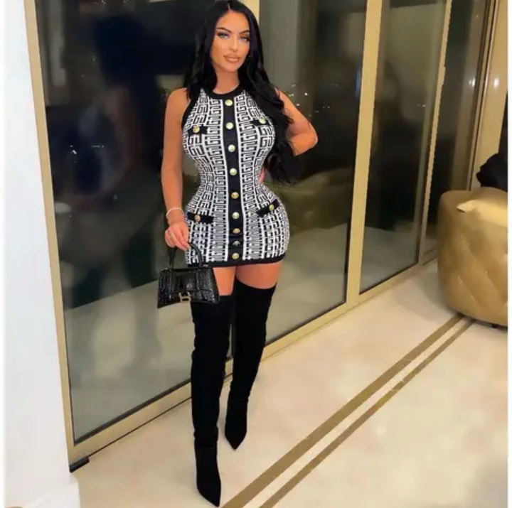 Casual Houndstooth Knit BodyCon Dress