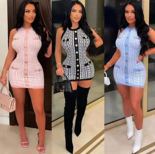 Casual Houndstooth Knit BodyCon Dress