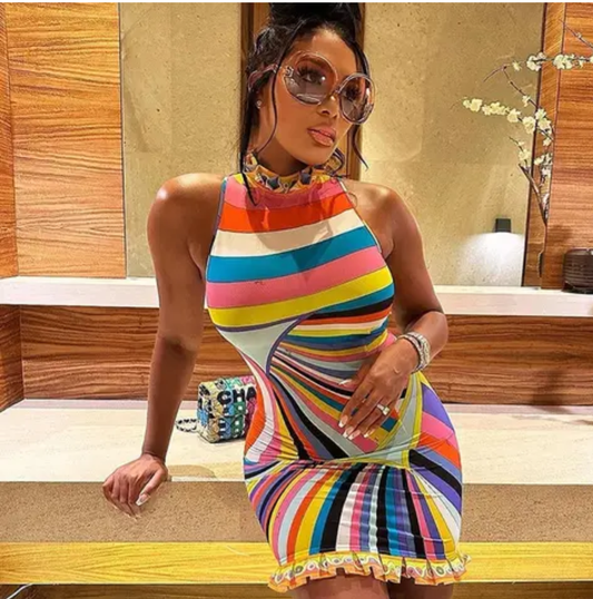 Ruffle Rainbow Bodycon Dress