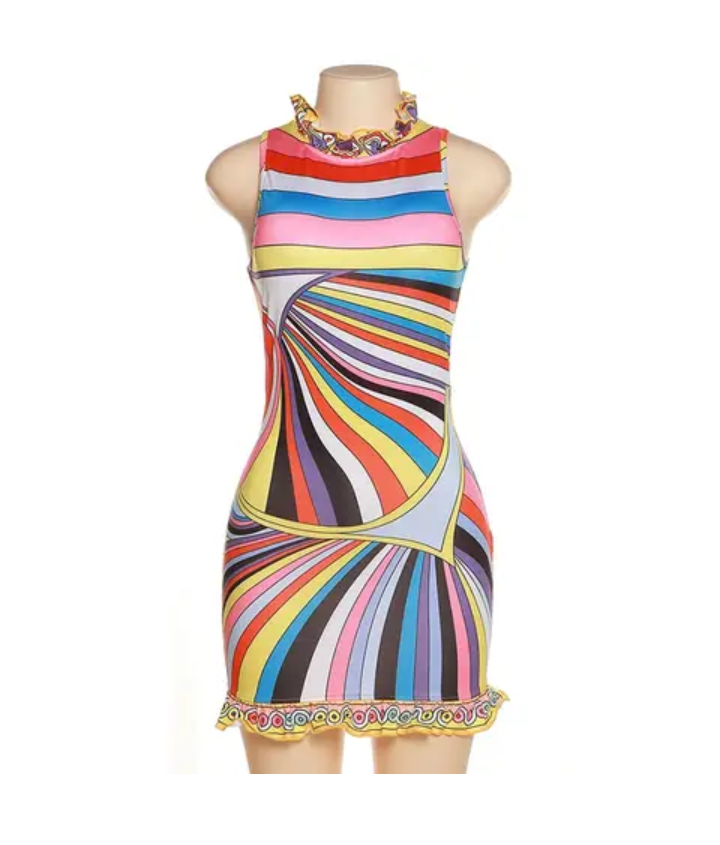 Ruffle Rainbow Bodycon Dress