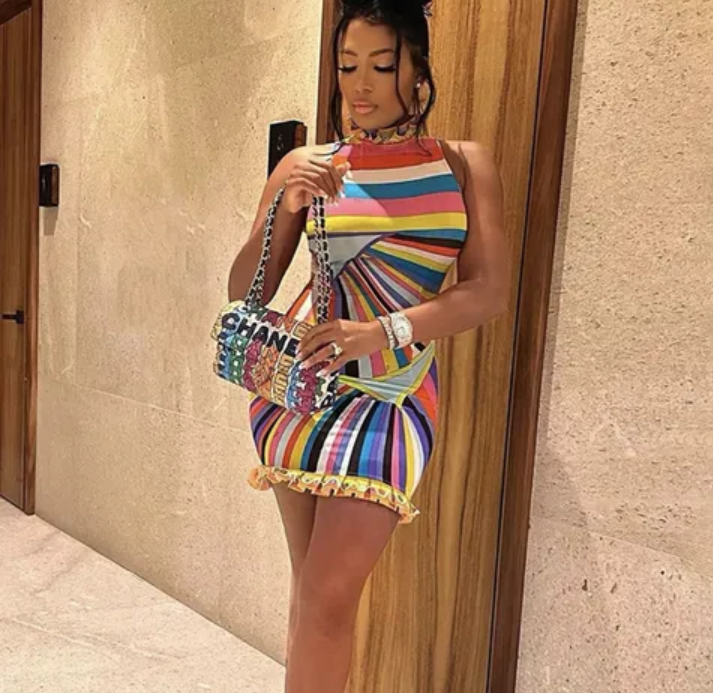 Ruffle Rainbow Bodycon Dress