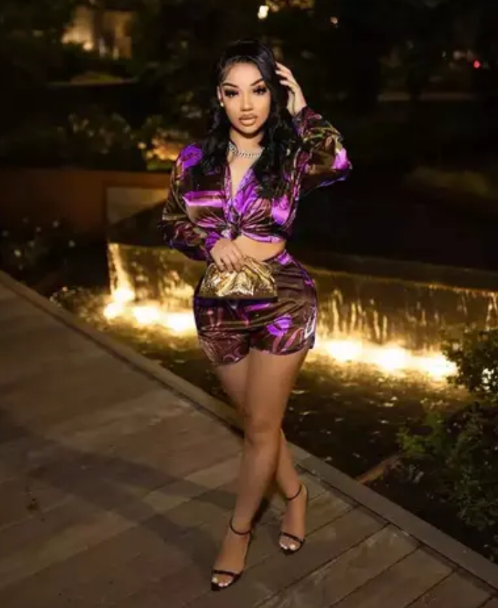 Dynasty's Floral Color Long-Sleeve Waist Top Short Set
