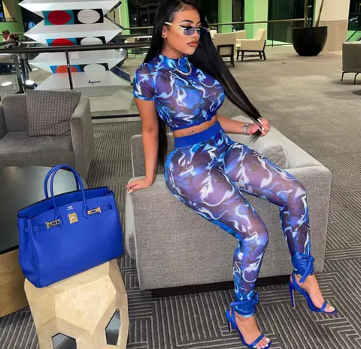 2Piece Print Mesh Leggings Pant Set