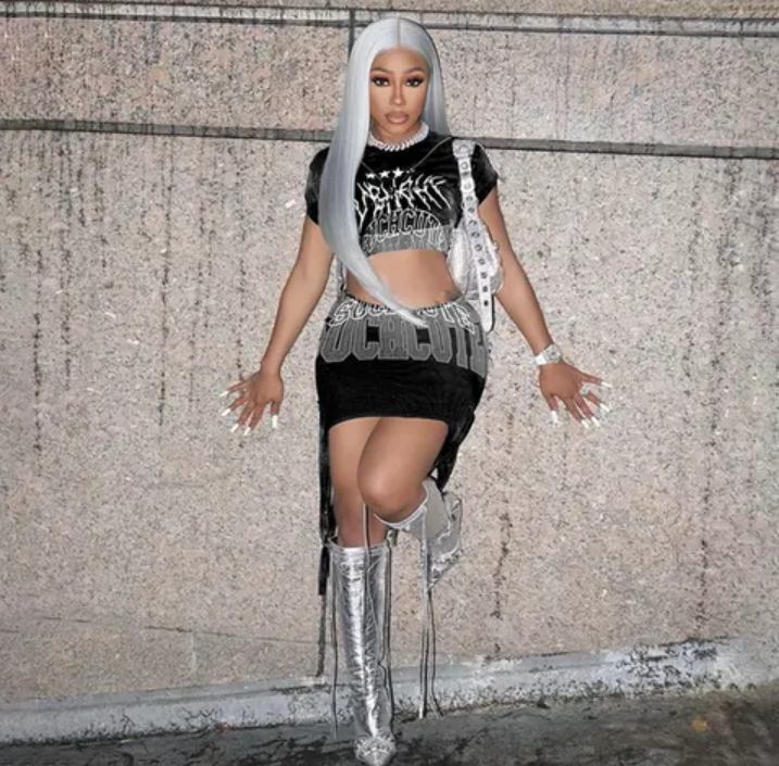 Grunge Letter Print 2Piece Crop-Top, Irregular Hem Mini Skirt Set