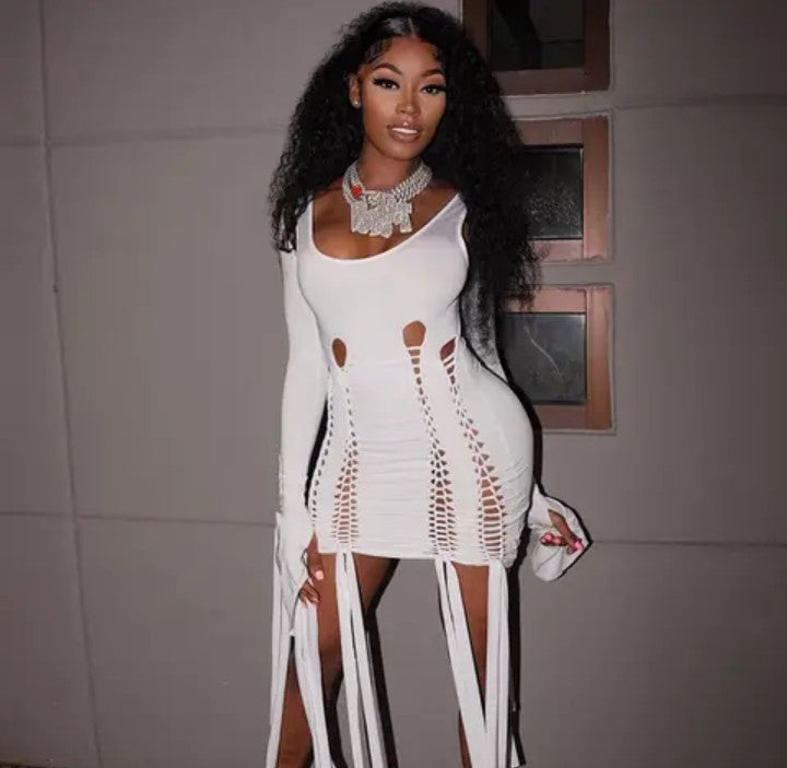 Hollowed out 2piece Tassel Club mini Dress