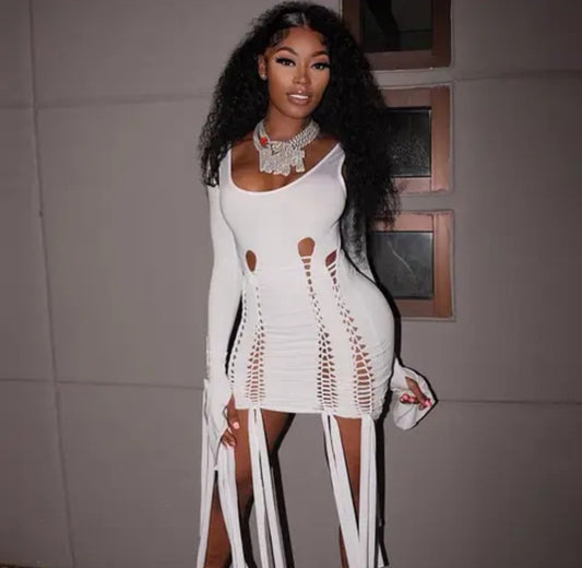 Hollowed out 2piece Tassel Club mini Dress