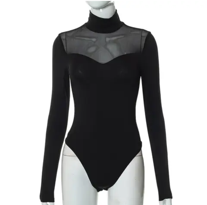 Mesh Velour Splicing Longsleeve  Bodysuit