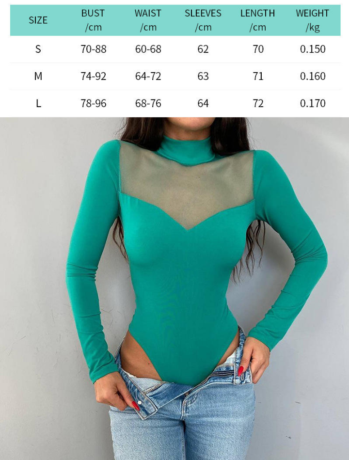 Mesh Velour Splicing Longsleeve  Bodysuit