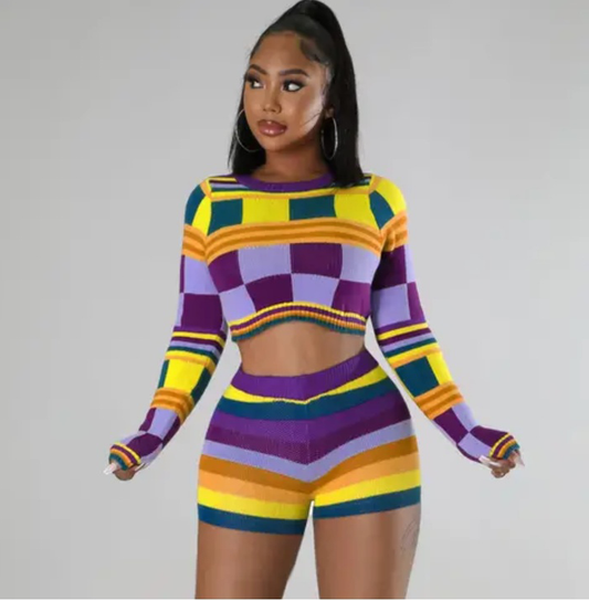 JSentel Knitted Block Design Short Set