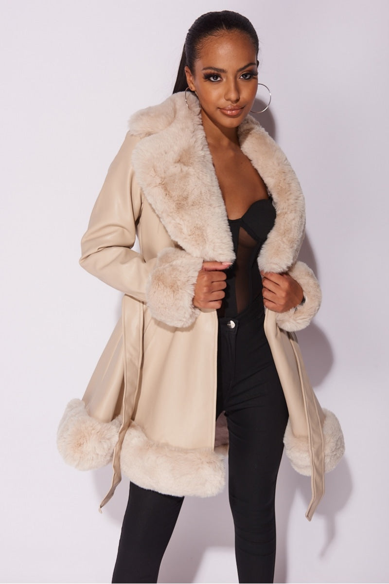 Charade’s Leather-Fur Trim Swing Coat