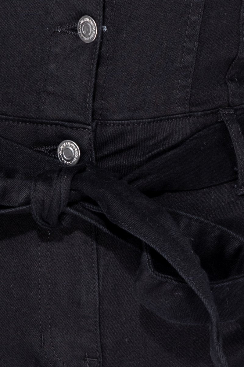 Black Button Up Detail Tie Waist Long Sleeve Jumpsuit